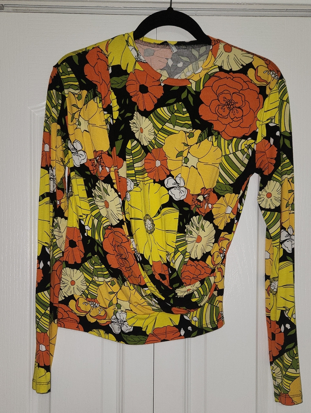 Zara Floral Twist-Front Long Sleeve Top - Yellow, Orange & Black